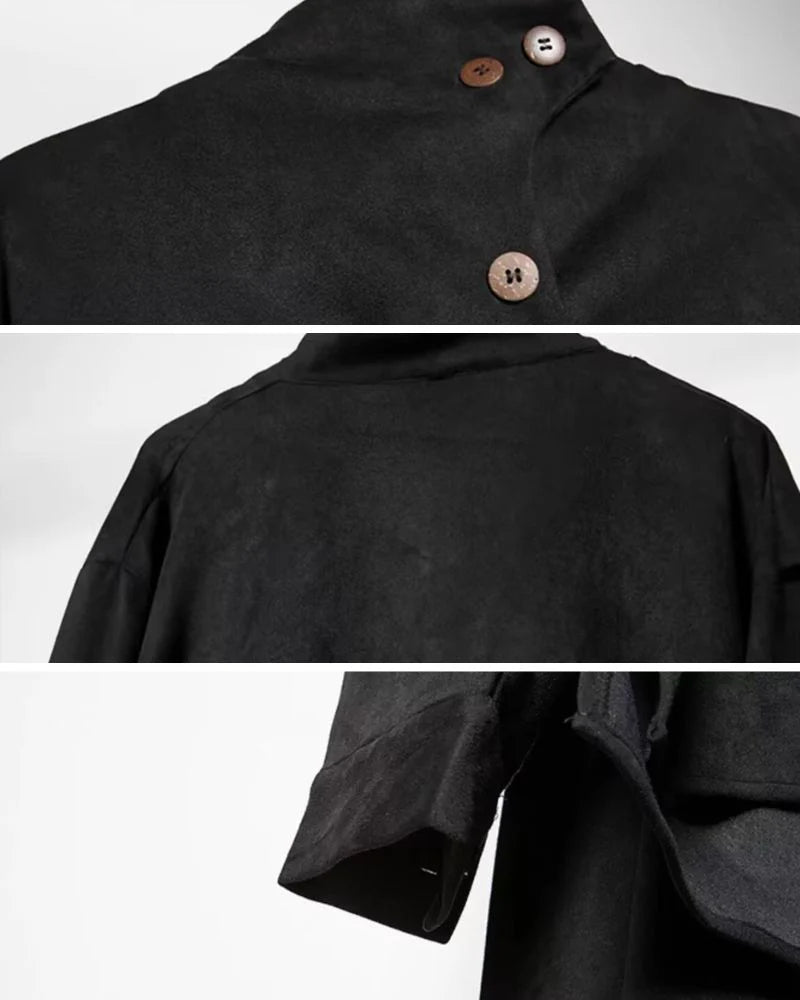 Modern Japanese Shawl Collar Suede Sweatshirt