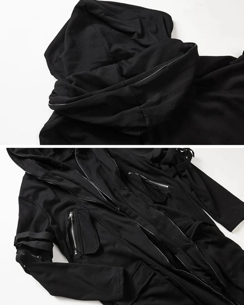 Futuristic Techwear Double-Layered Hooded Coat