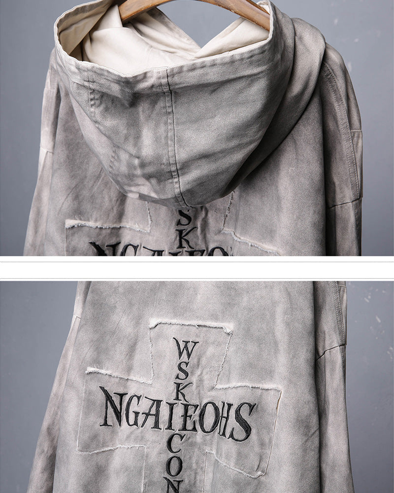 Vintage Washed Distressed Oversized Techwear Hoodie