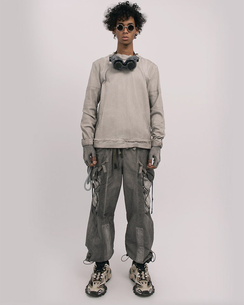 Wasteland Distressed Frayed Hem Crewneck Long-Sleeve Tee