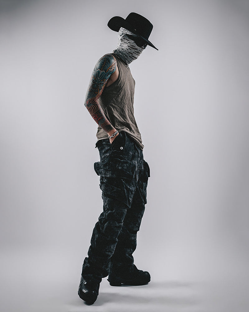 Marbled Wash 3D-Cut Multi-Pocket Cargo Pants