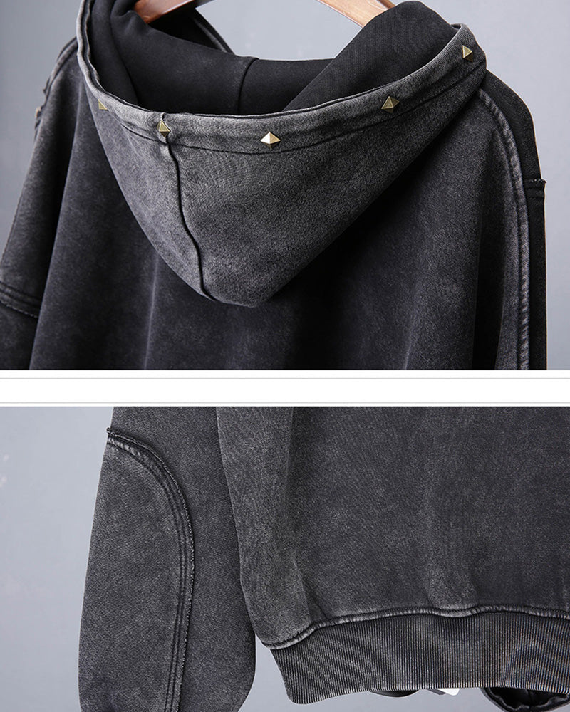 Wasteland Distressed Washed Multi-Zip Techwear Hoodie