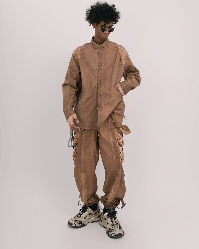 Wasteland Distressed Frayed Button Long-Sleeve Shirt