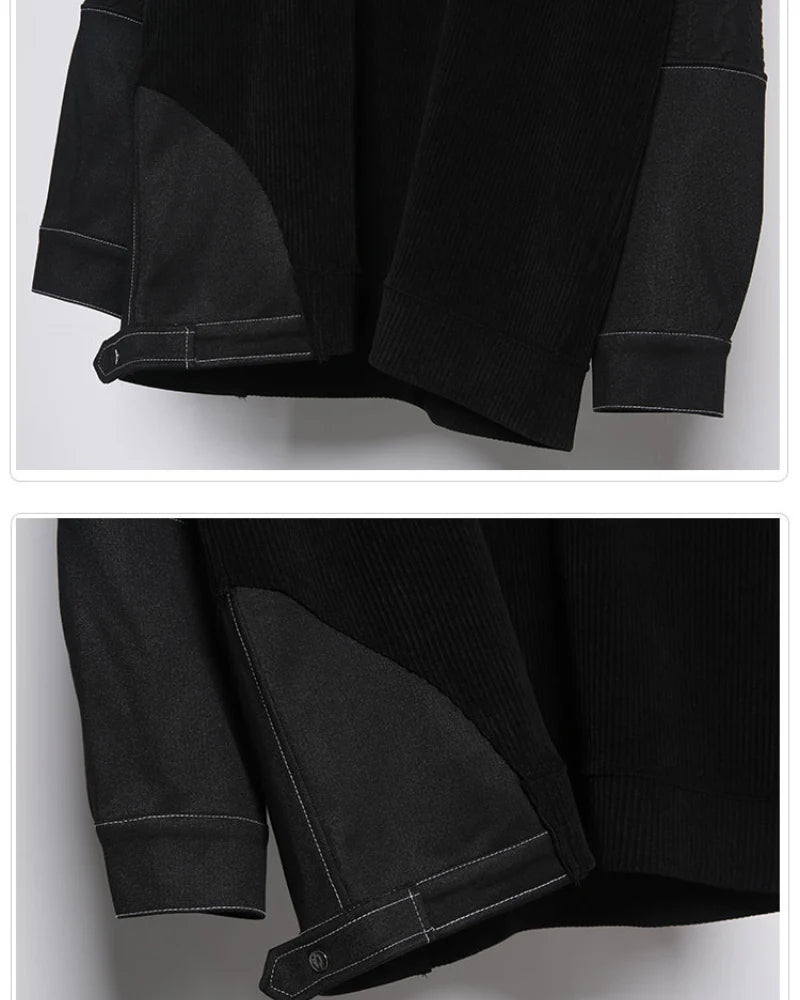 Modern Japanese-Style Patchwork Oversized Mock-Neck Sweatshirt