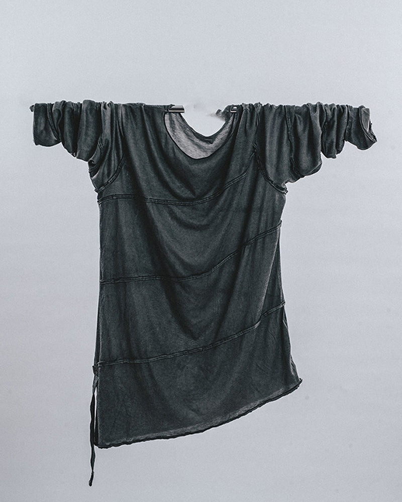 Spiral Cut Deconstructed Washed Long Sleeve T-Shirt