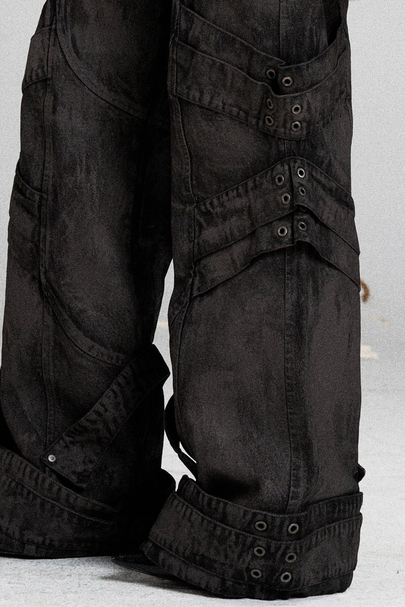 Mutation Layered Strap Distressed Wide-Leg Pants