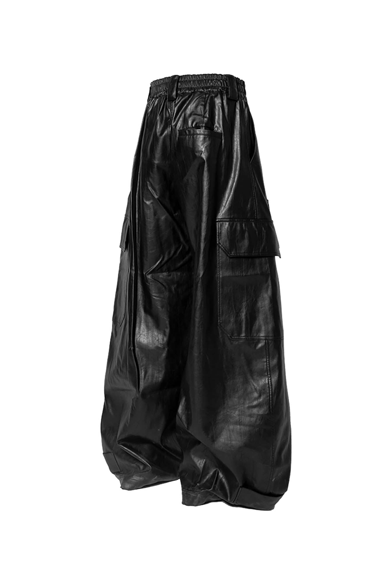 Multi-Pocket Pleated Faux Leather Wide-Leg Pants