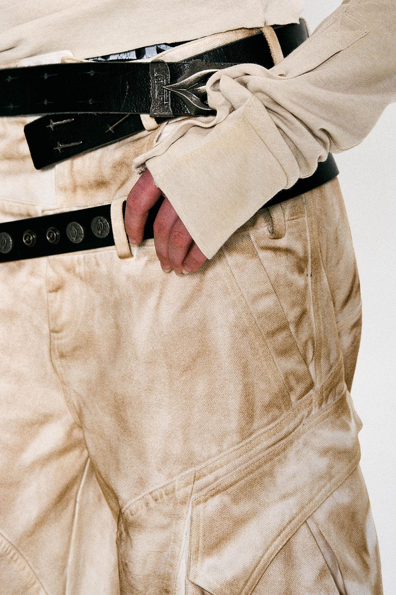 Rusted Double-Waist Multi-Pocket Curved-Leg Cargo
