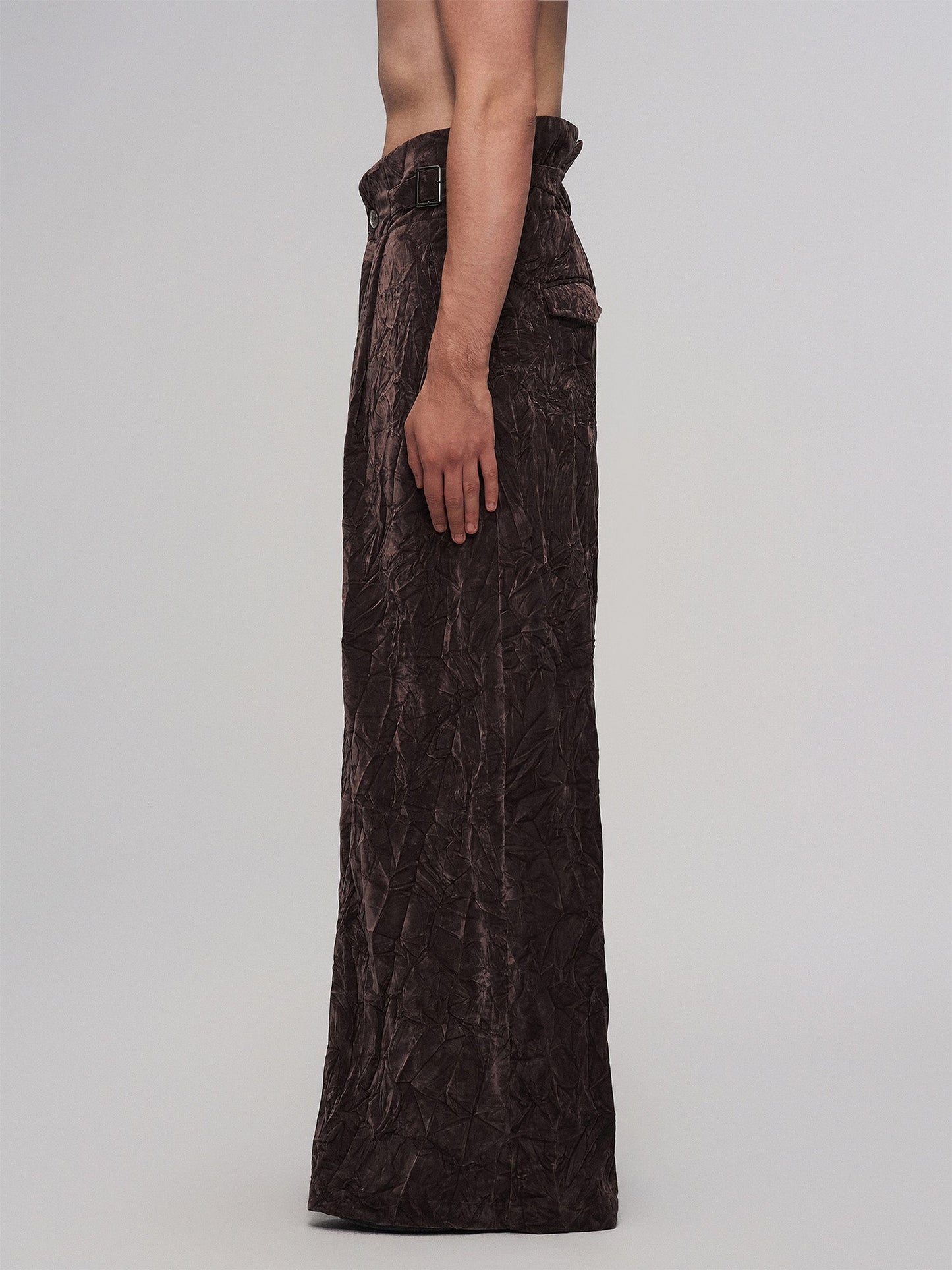 Velvet High-Waisted Pleated Wide-Leg Pants