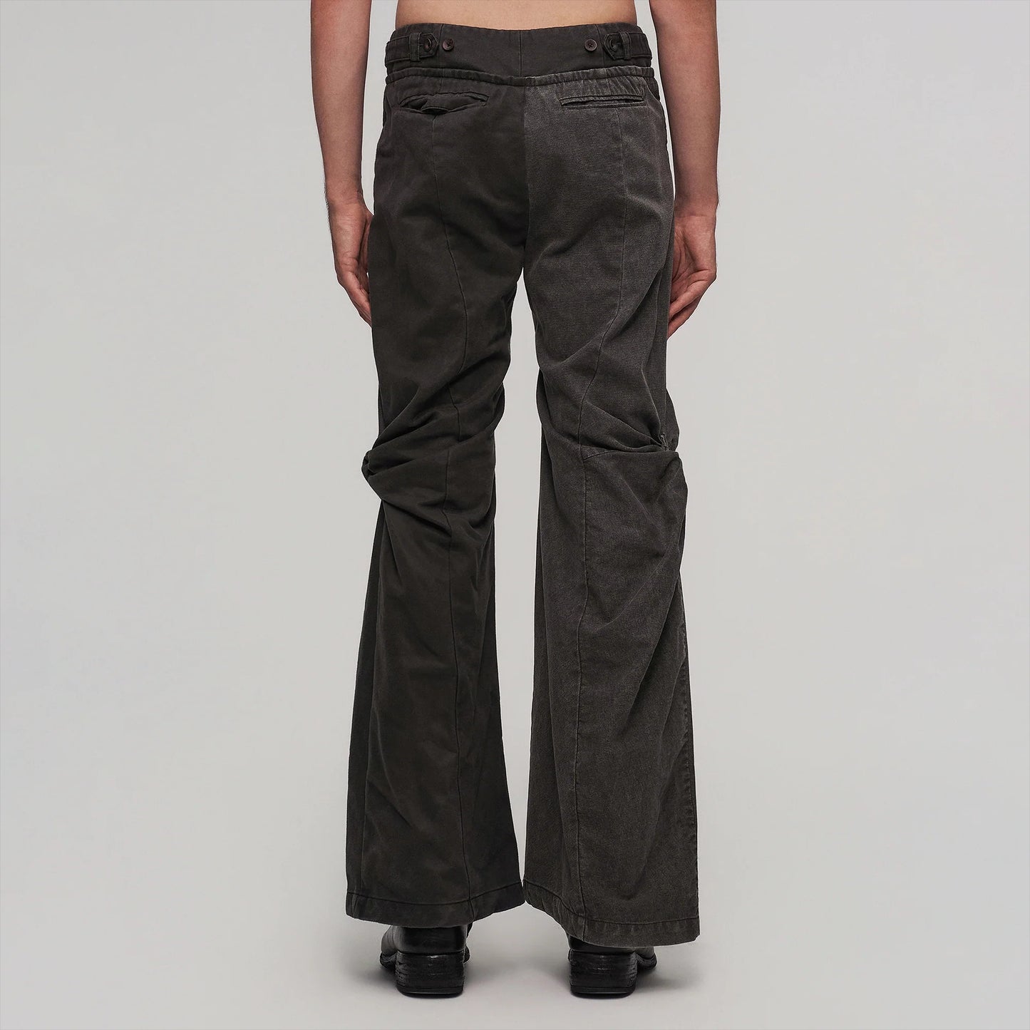 Contrast-Spliced Twist-Knee Flared Trousers