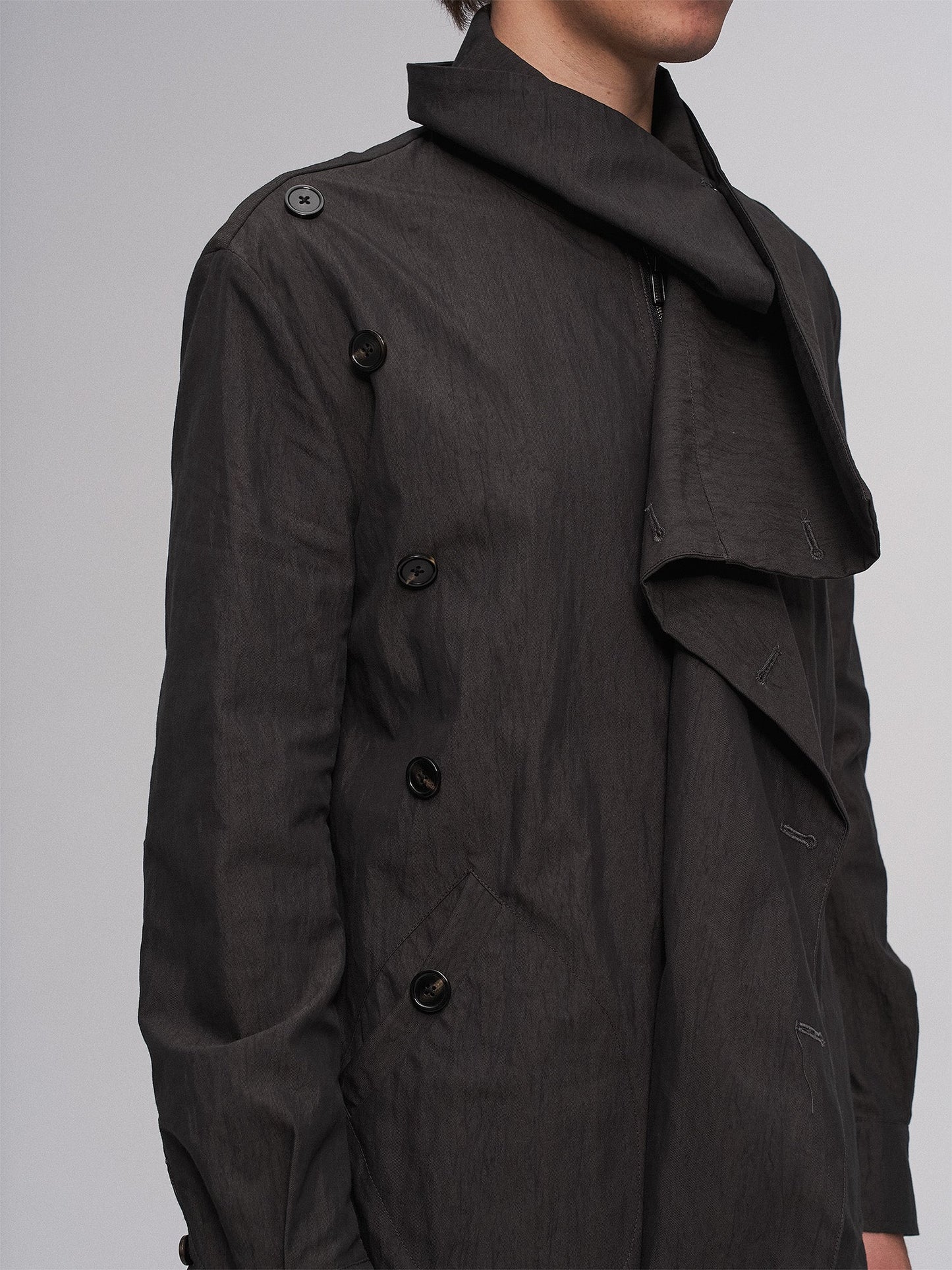 Asym Layered Wrap-Collar Shirt Coat Dark Green