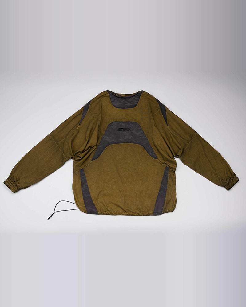 Washed Contrast Panel Drawstring Long-Sleeve Tee