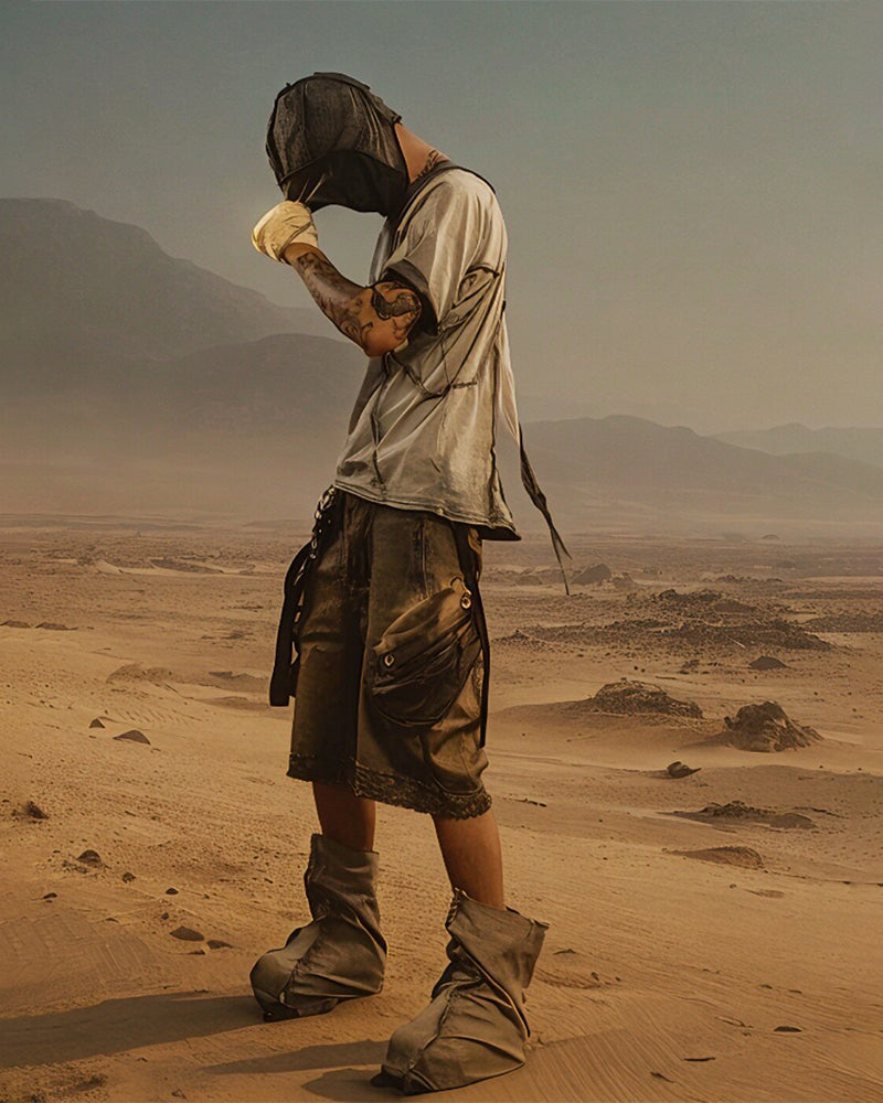 Dust-Bowl Distressed Utility Cargo Shorts