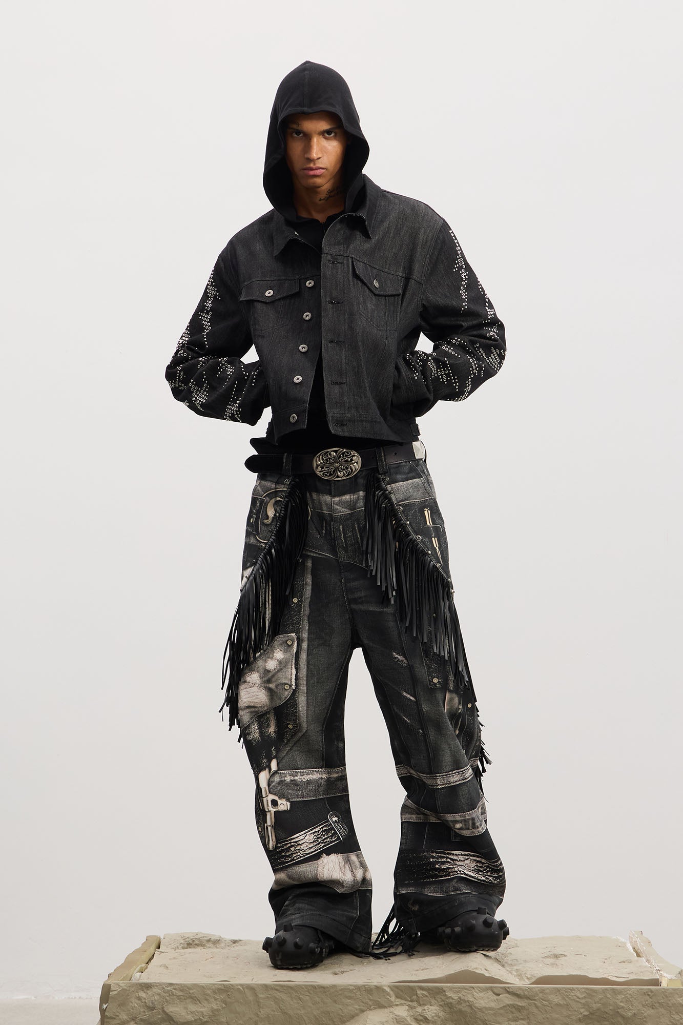 Fringe Full-Print Baggy Jeans