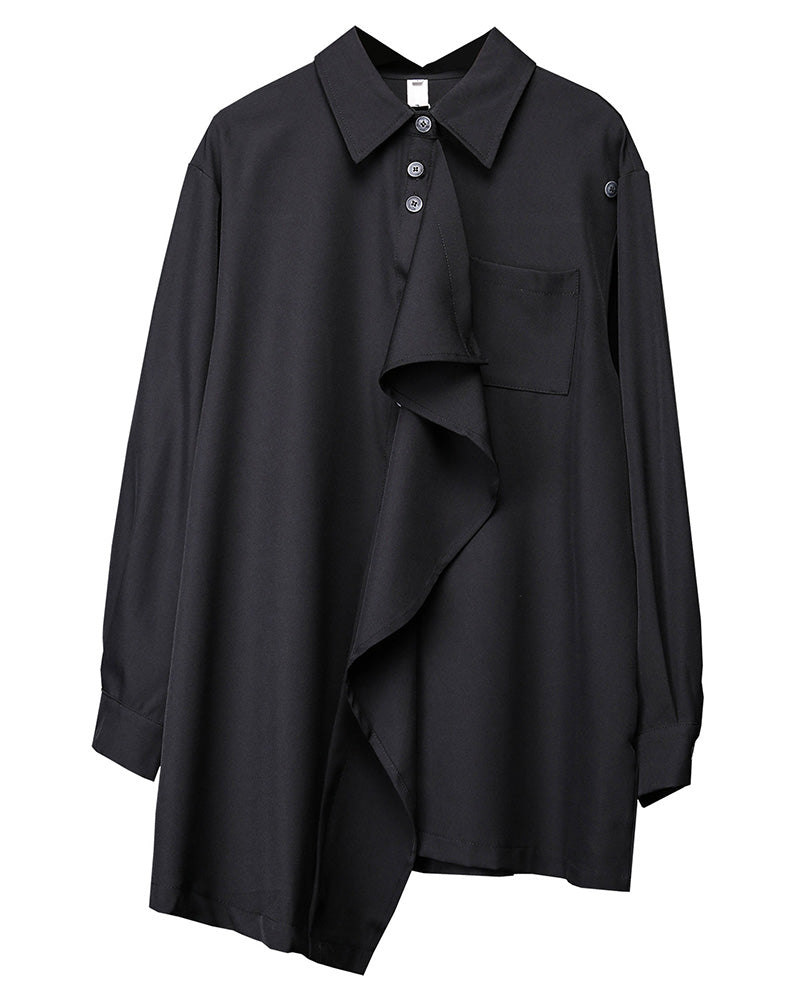 Japanese Asymmetric Ruffle Darkwear Shirt