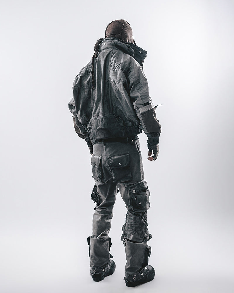 Asymmetric Spliced Distressed Cargo Pants