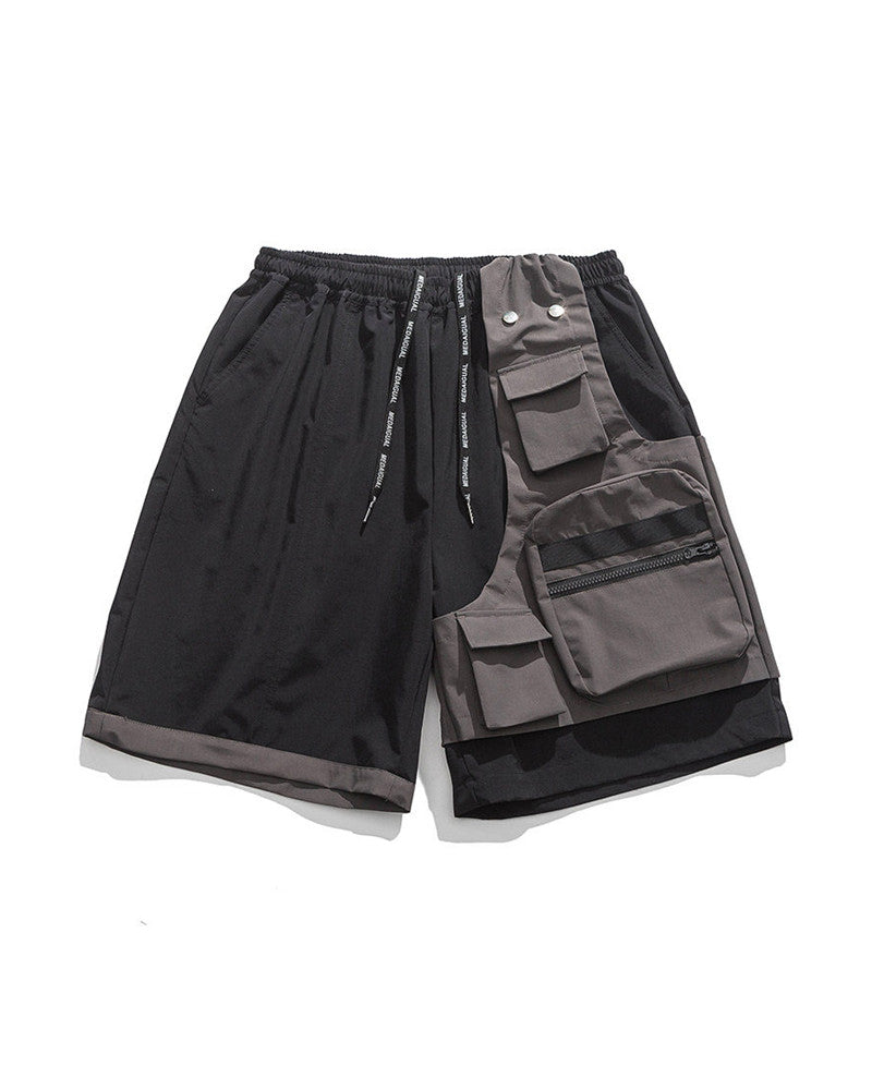 Color Block Techwear Multi-Pocket Cargo Shorts