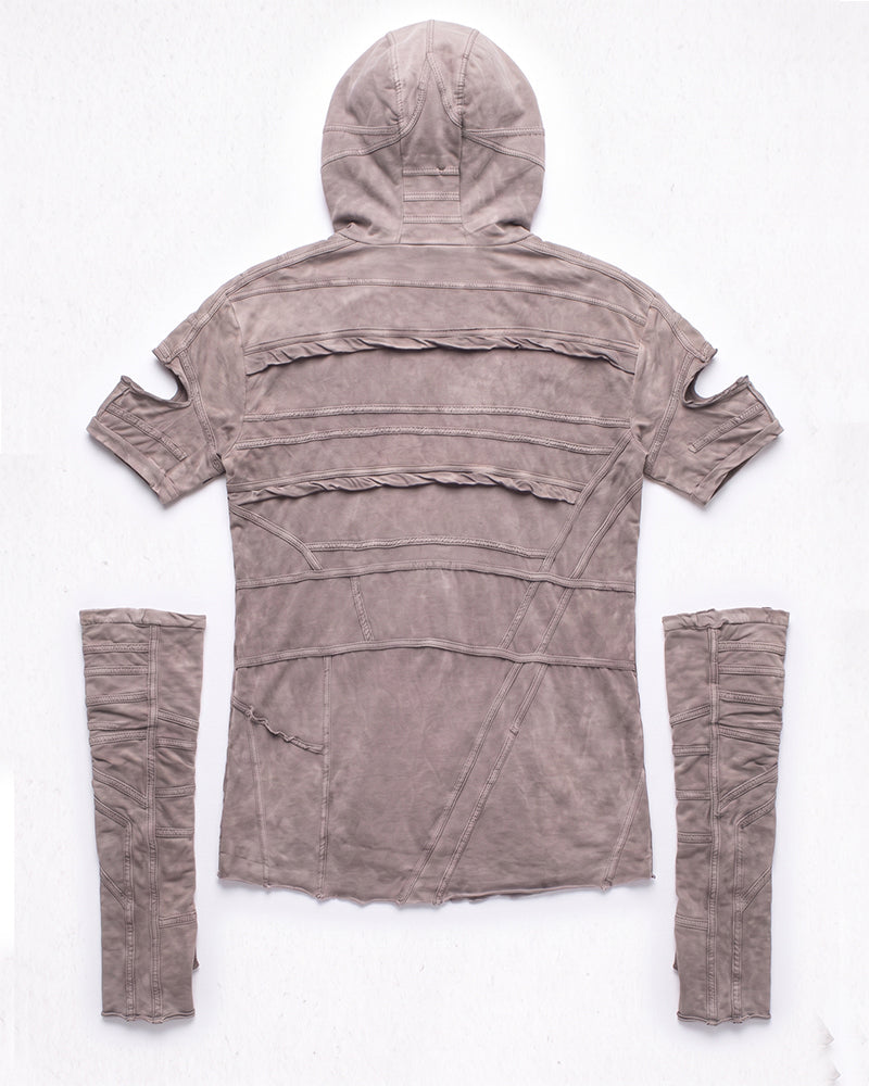 Wasteland Washed Distressed Hooded Tee with Detachable Sleeves