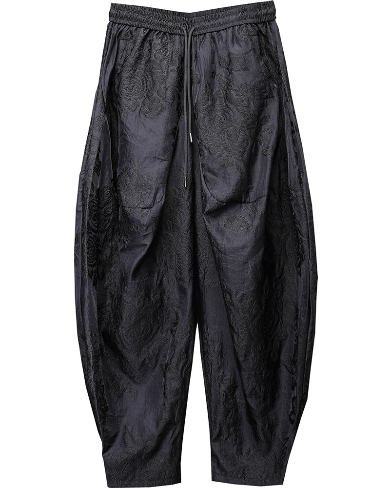 Embossed Floral Techwear Harem Pants
