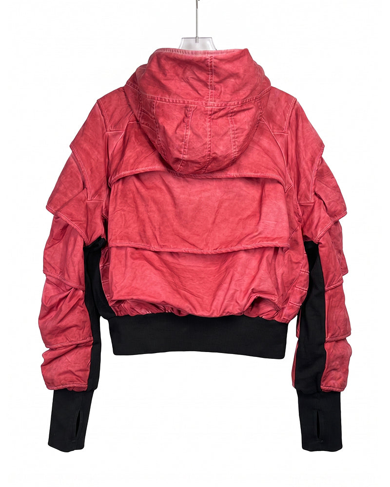 Wasteland Pleated Dirty Dye Distressed Hooded Ninja Jacket