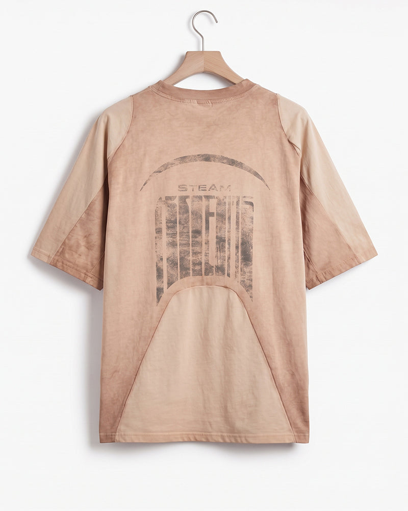 Wasteland Dirty-Dye Geometric Panel Short Sleeve Tee