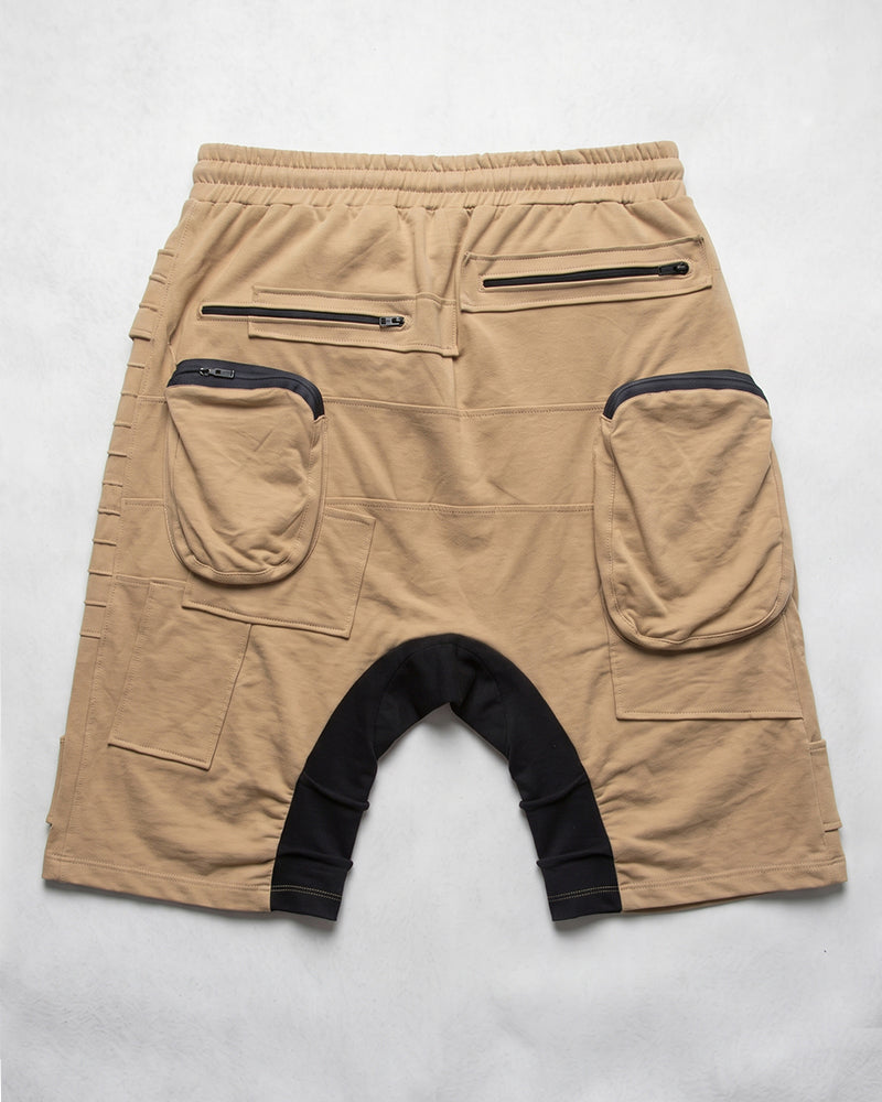 Wasteland Asymmetric Multi-Zip Drop-Crotch Shorts