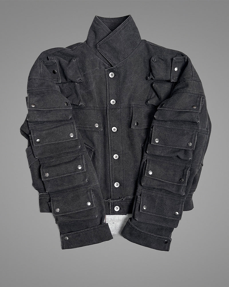 Dystopian Modular Multi-Pocket Armored Denim Jacket