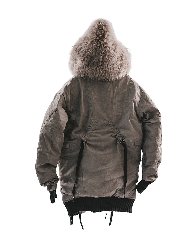 Post-Apocalyptic Hooded Snow Shearling Mid-Length Quilted Jacket