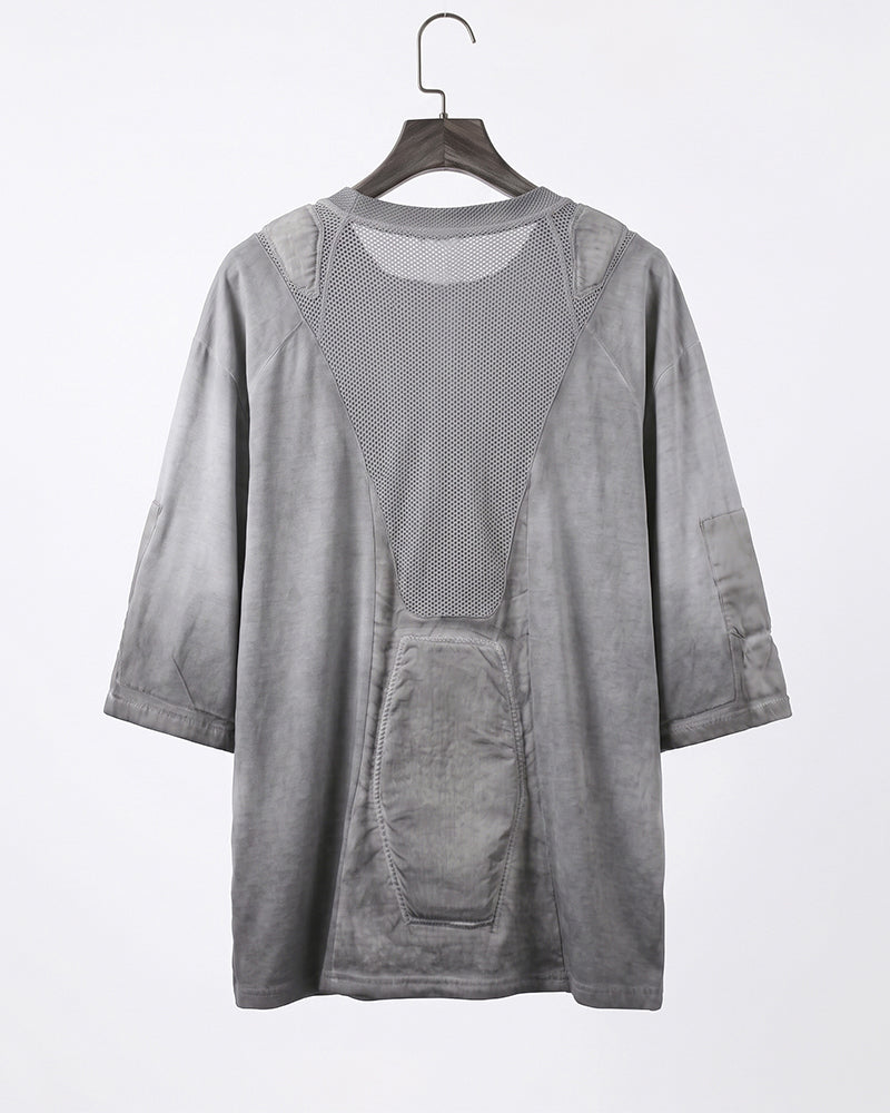 Post-Apocalyptic Dirty-Dye Mesh Panel Tactical T-Shirt