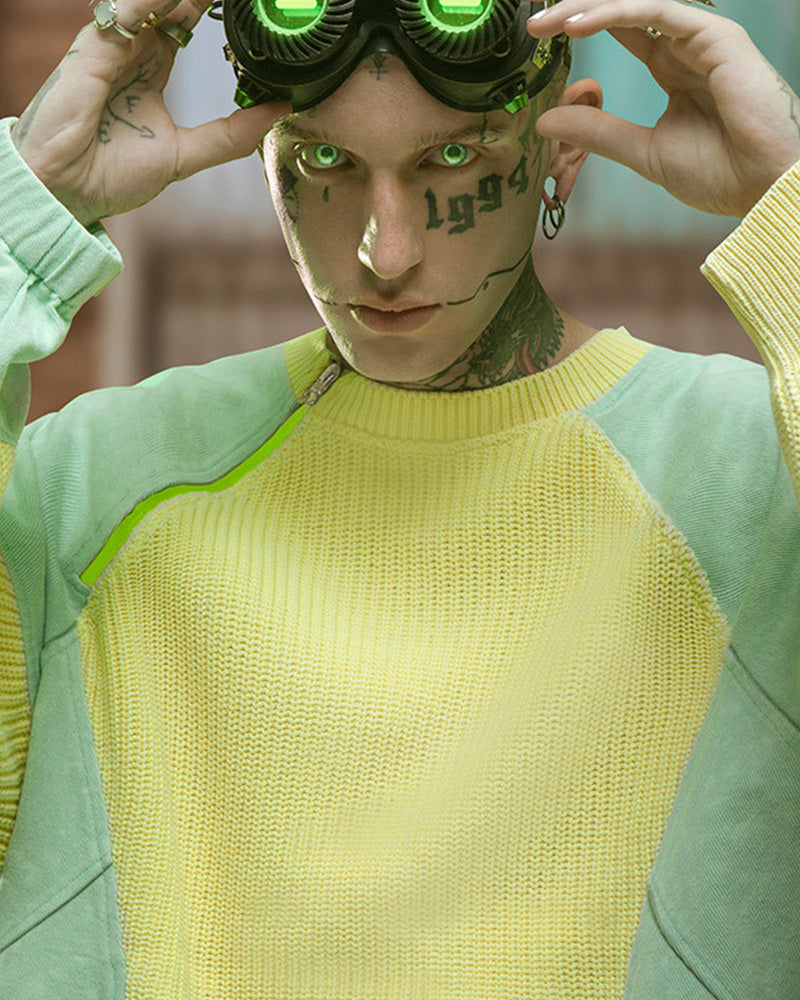 Cyberpunk Outfits Contrast Patchwork Knit Sweater