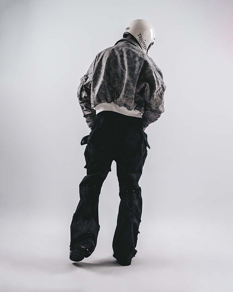 Acid-Wash Cropped Bomber Utility Jacket