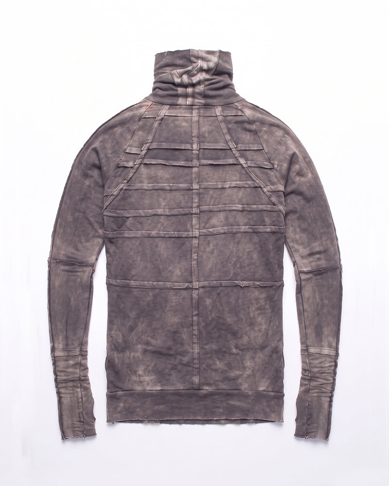 Dystopian Distressed Paneled Turtleneck Long Sleeve Top