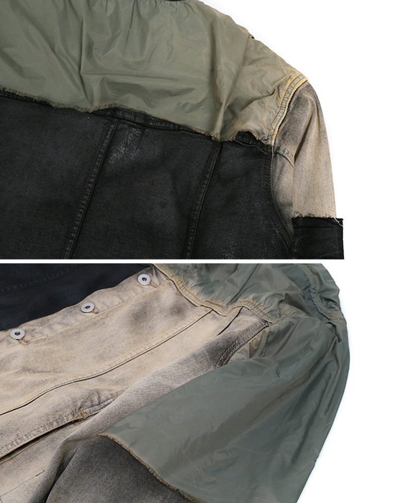 Post‑Apocalyptic Waxed Patchwork Deconstructed Denim Jacket