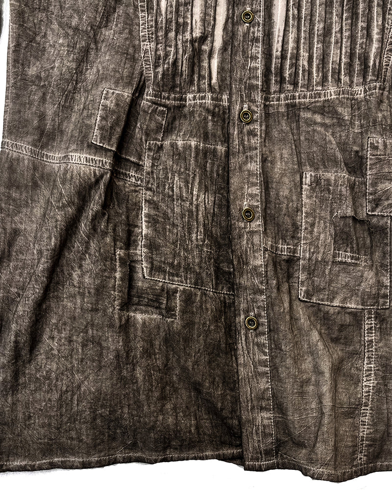 Post‑Apocalyptic Dirty Wash Distressed Pleated Shirt