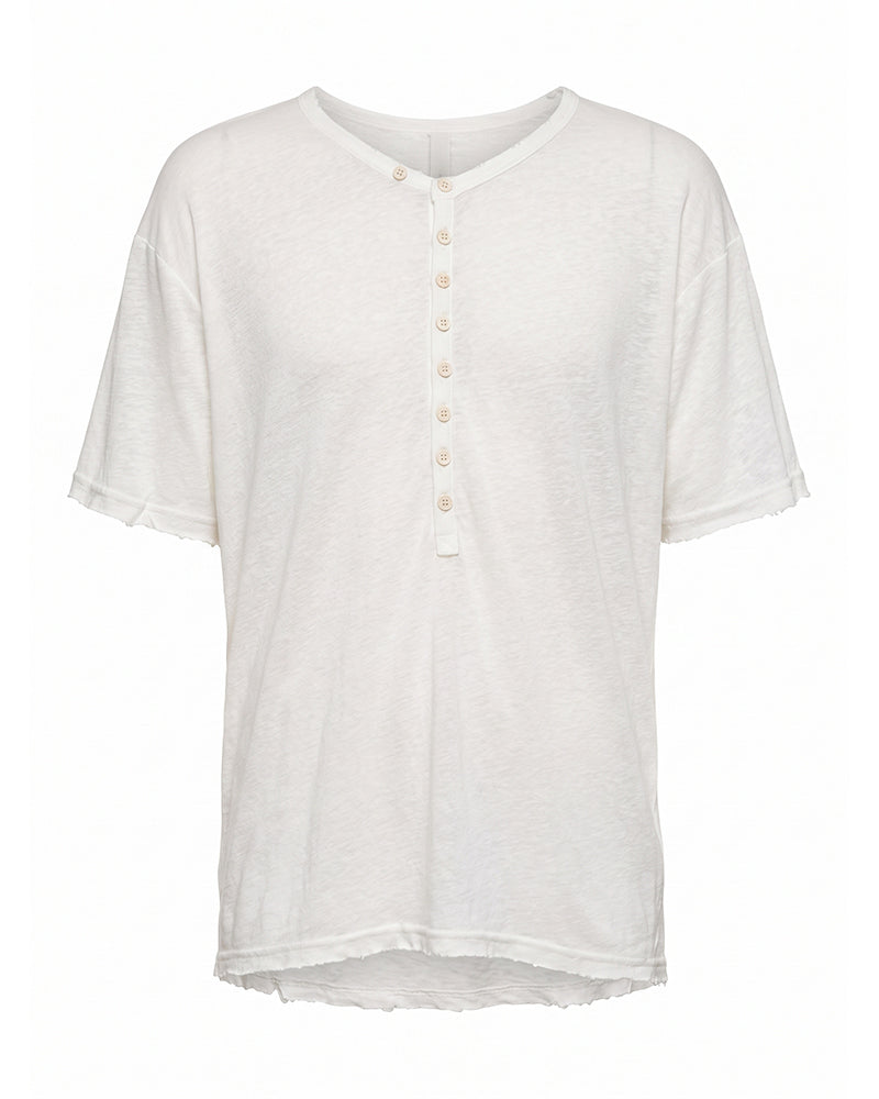 Minimal Raw Edge Button Short Sleeve T-Shirt