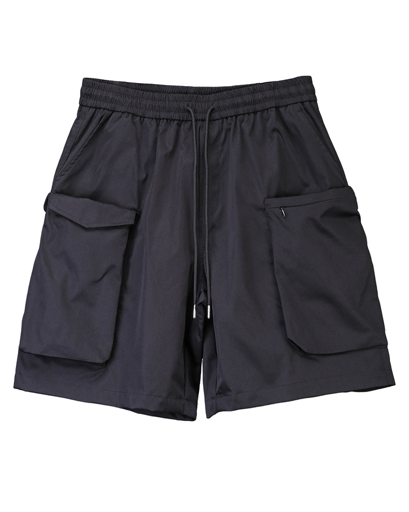 Black Techwear Multi-Pocket Cargo Shorts