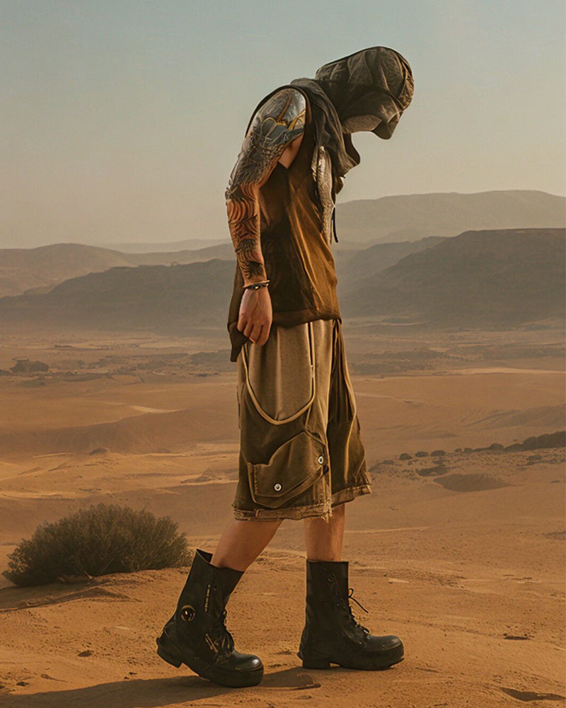 Scorched Earth Belted Drop-Crotch Cargo Shorts