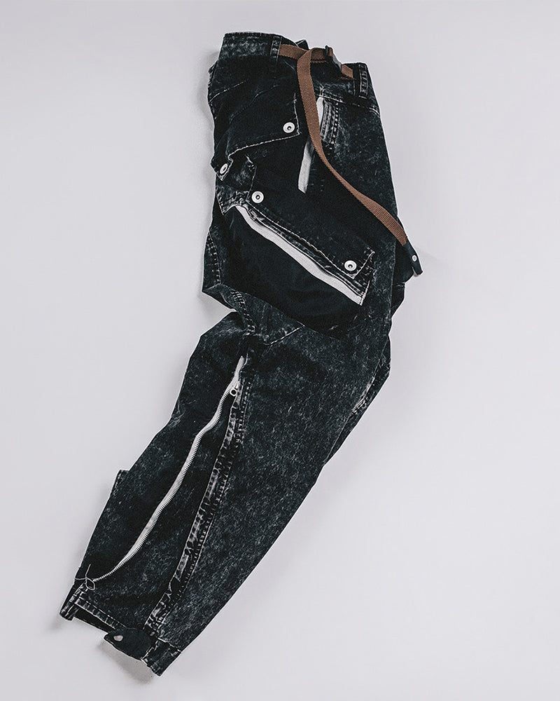 Acid-Wash Speckled Mega-Pocket Cargo Pants