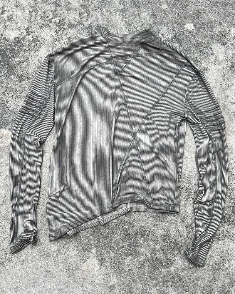 Post-Apocalyptic Distressed Stripe Panelled Long-Sleeve Tee