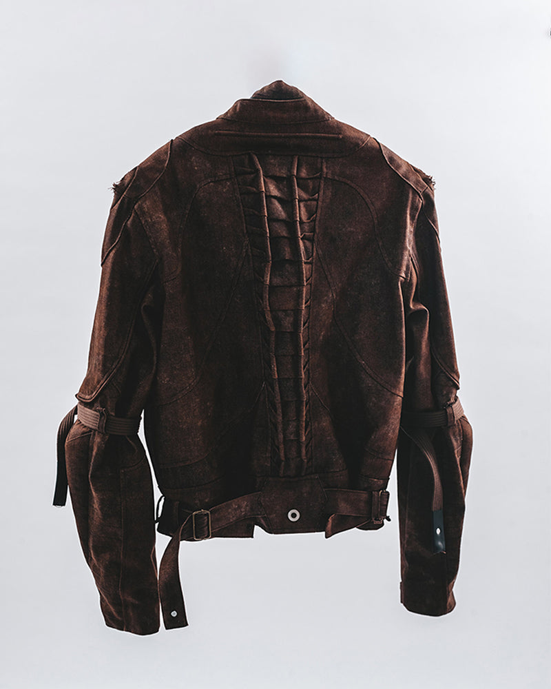 Rust-Dyed Exposed-Armor Moto Jacket