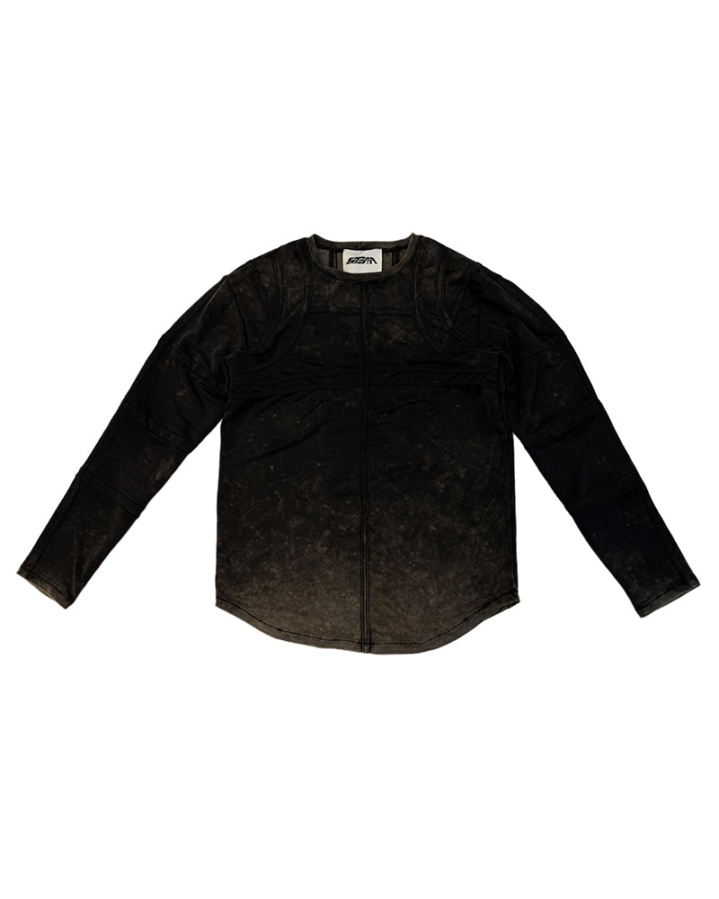 Washed Paneled Crew Neck Long-Sleeve Tee