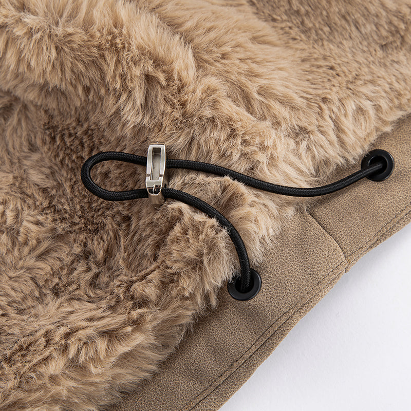 Aged Suede Faux Fur High-Collar Jacket