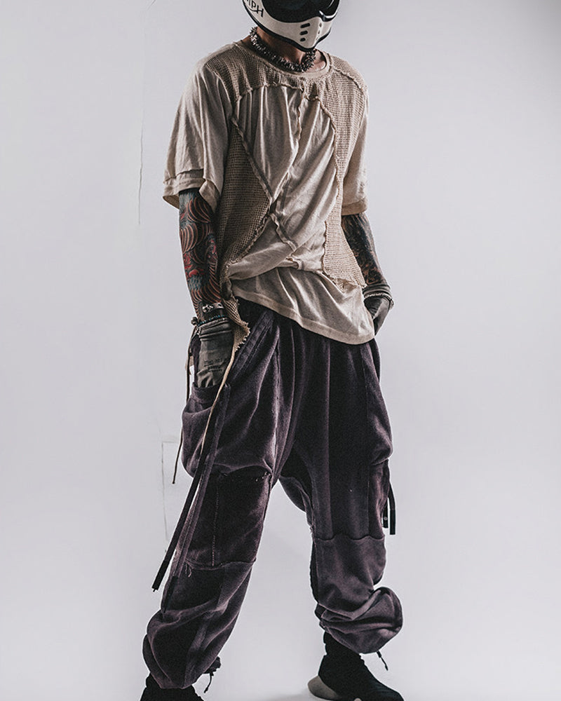 Wasteland Wear Distressed Dual-Layer Mesh Patchwork T-Shirt