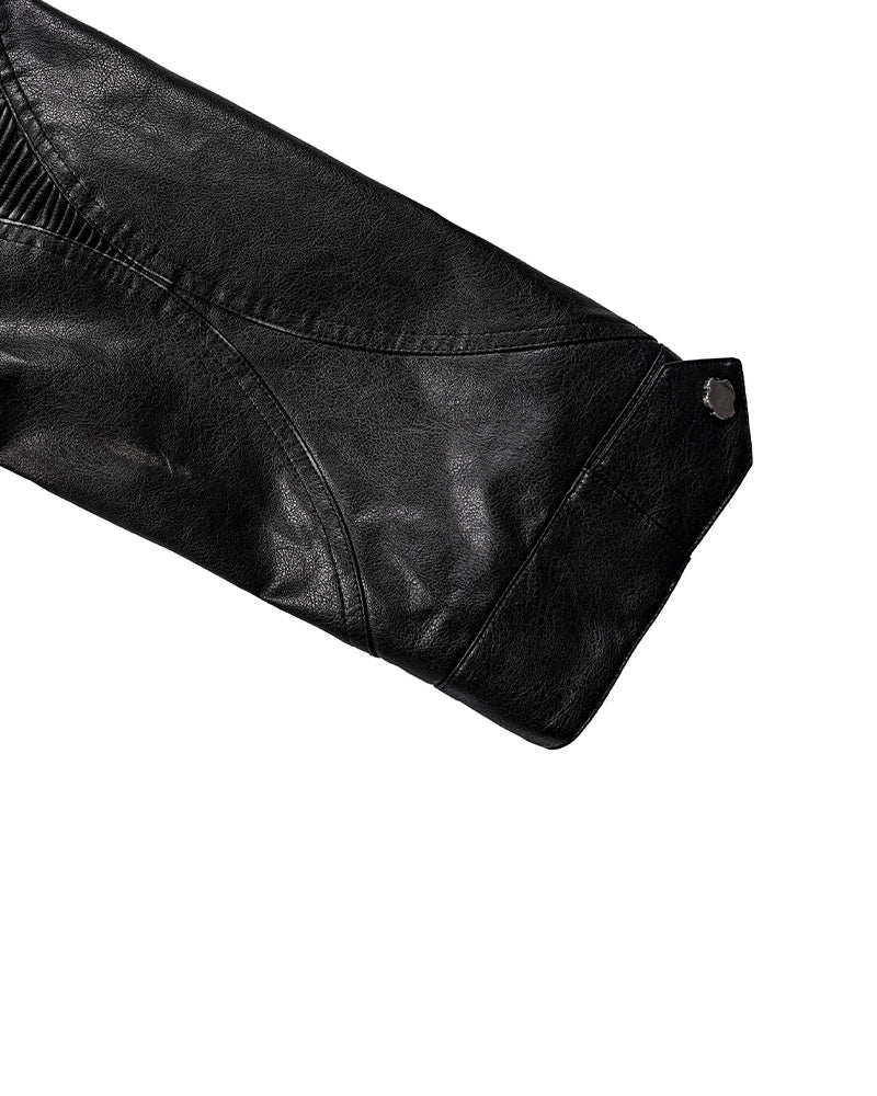 Distressed Midnight Fang Faux Leather Biker Jacket