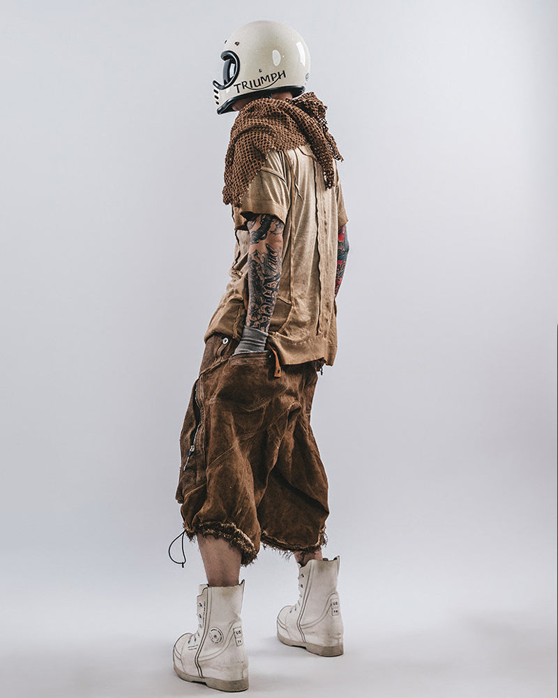 Post-Apocalyptic Distressed Mesh Drop Crotch Shorts
