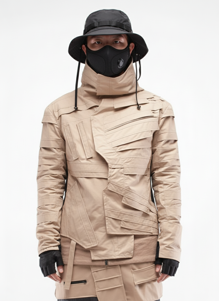 Wasteland Asymmetric Pleated High-Neck Shirt