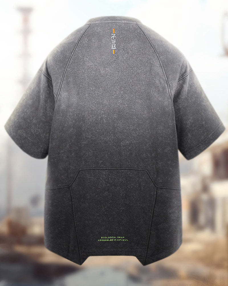 Cyberpunk Washed Distressed Asymmetrical Techwear T-Shirt