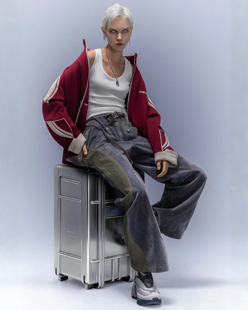 Flocked Wash Cyberpunk Streetwear Wide-Leg Pants Unisex
