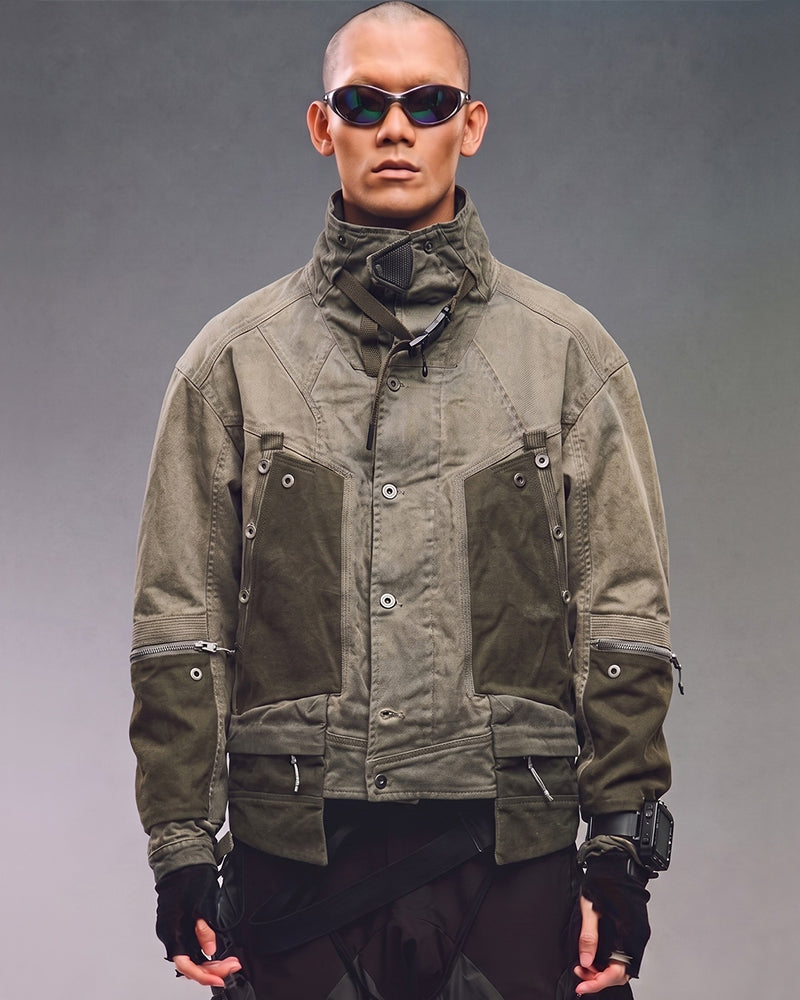 Wasteland Distressed Cotton Canvas Paneled Jacket