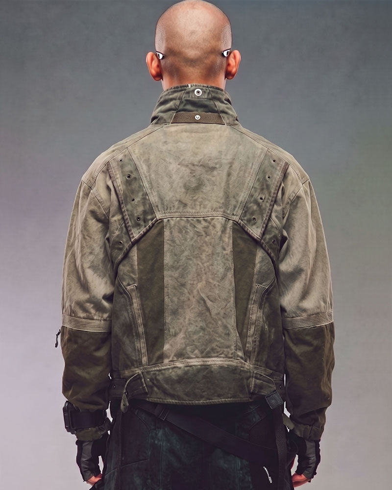 Wasteland Distressed Cotton Canvas Paneled Jacket